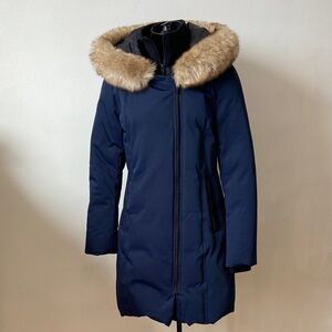 Sandova Women's Zip Up  Navy Jacket with Faux Fur Trim Size S